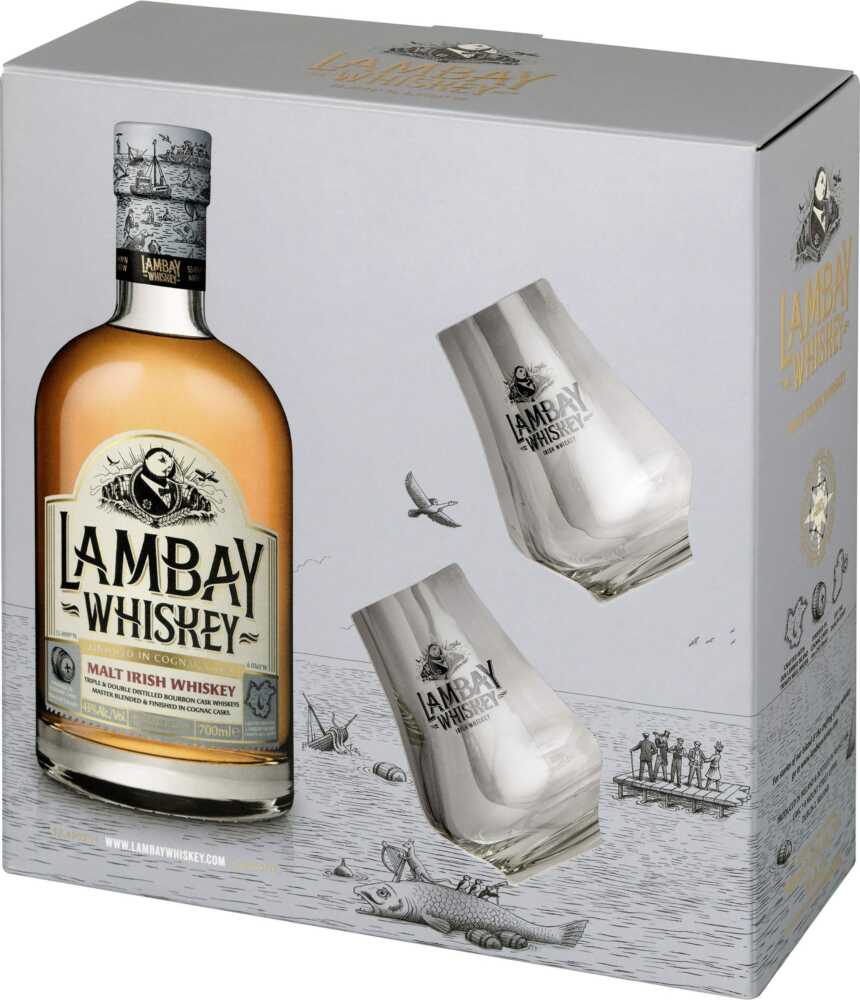 Lambay Gp Fl.+2Gläser Malt Irish Whiskey 1X0,7L Irish Whiskey + 2 Gläser NV  0.7 L Flasche