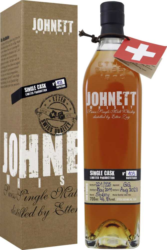 Etter Söhne AG Distillerie Zug Johnett Single Cask No 103 Swiss Single Malt Whisky A001  0.7 L Flasche