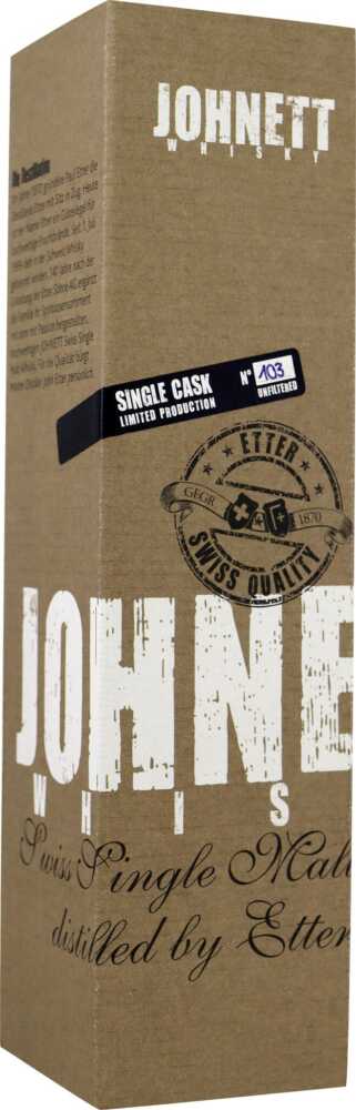 Etter Söhne AG Distillerie Zug Johnett Single Cask No 103 Swiss Single Malt Whisky A001  0.7 L Flasche