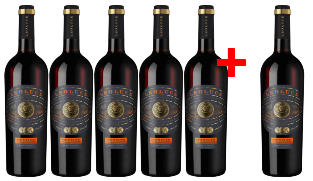 Leoluce 5 + 1 Rotwein-Vorteilspaket Primitivo Di Manduria Doc 6 Flaschen á 0,75L