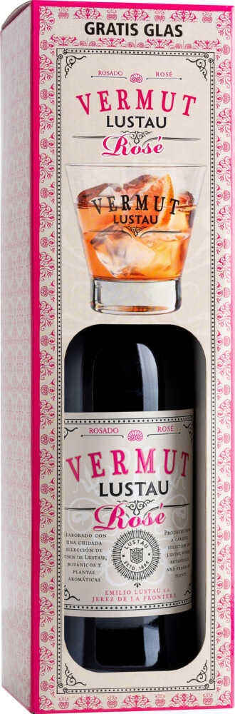 Vermut Rosé Onpack  mit Glas Spanischer Wermut