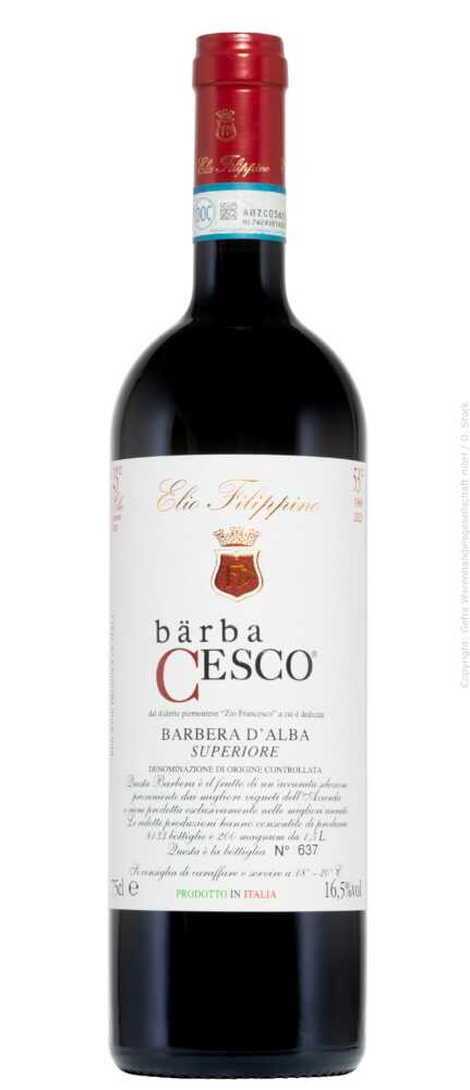 Elio Filippino Bärba Cesco Barbera D Alba Superiore D.O.C. (Barbera D Alba) 2021  0.75 L Flasche